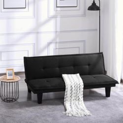 Folding Sofa Bed, Futon Sofabed with 3 Adjustable Positions for Living Room, Home, 63.8” x29.9”x 28.3”, Black   RYS56F 