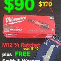 Milwaukee M12 RATCHET plus Free SMITH&WESSEN Knife