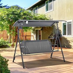 Outdoor Patio 3-Person Gray Porch Swing w/ Tilt Canopy  & Stand [NEW]  **Assembly Req