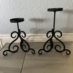 2 Black Metal Candle Holders 