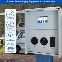 Power Outlet Panel - RV Electrical Breaker Box with 20, 30, 50 Amp Receptacle - Breaker Panel, Prewired Unmetered, Weatherproof