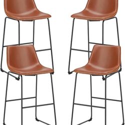 Counter Height Bar Stools Set of 4, 30 inch Height Stool Faux Leather Barstools with Back, Armless Kitchen Island Countertop Comfortable Mo