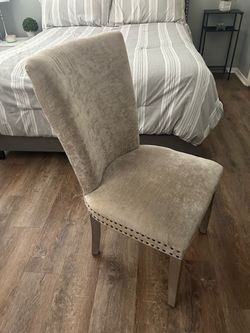 Beige Velvet Chair with Nailhead Trim