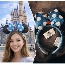 Minnie Sequin Disney Mickey Ears Headband polka dot