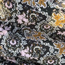 Dead stock silk fabric paisley black pink green gold 4+ yards X 51”