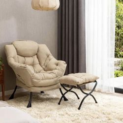 New Comfy Tan Arm Chair with Foot Rest