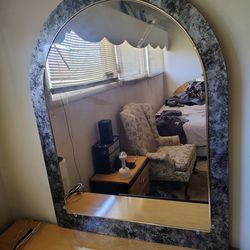 Arched Vanity Mirror with Marbled Frame