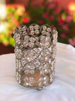 Crystal embellished silver gem candle holder