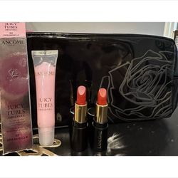 New Lancôme lipstick set 03 creamsicle full size & 2 red mini lipsticks
