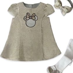 Disney Minnie Mouse Gold Holiday Dress Set
Matching Set : Top , Socks , Headband 
New Never Used 
Kids Girls Size - 16/18 months 


