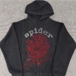 Black & Red Rhinestone Spider Web  Hoodie 