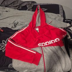 RED , GREY , & WHITE ADIDAS HOODIE