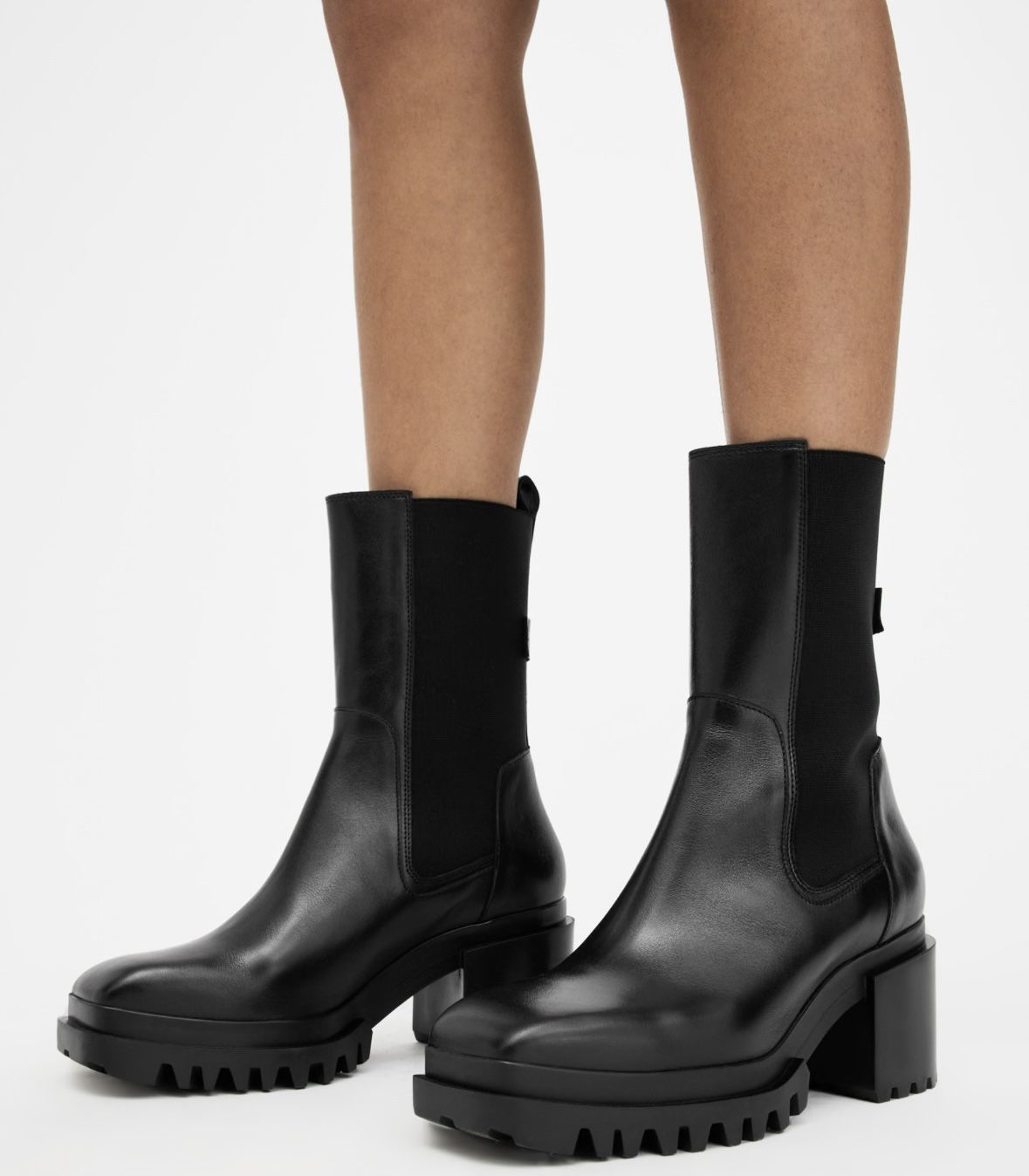 ALLSAINTS  Skarlet Square Toe Stretch Block Heel Ankle Boots New
