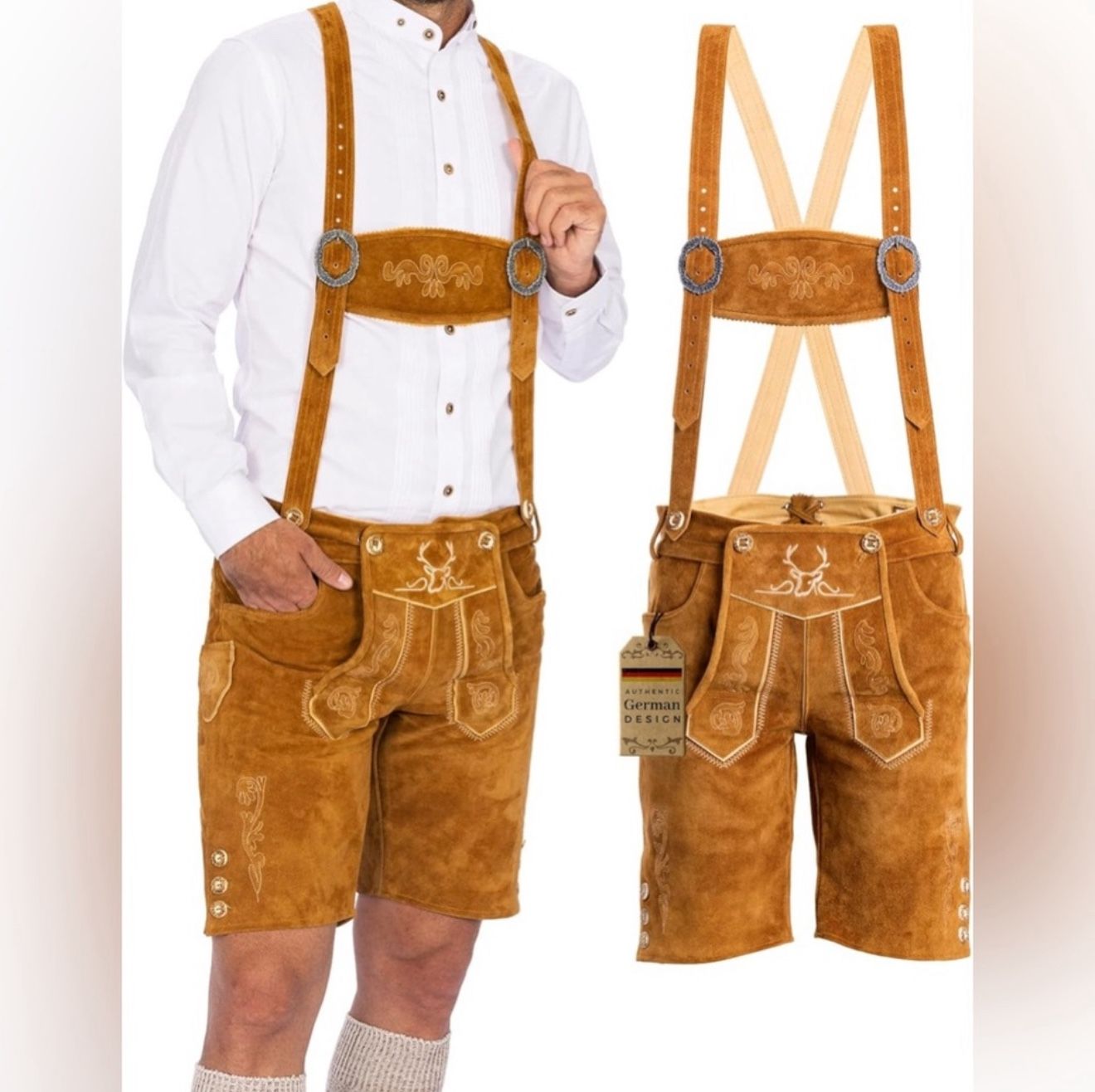BAVARIA TRACHTEN Genuine Leather Authentic German Lederhosen for Men, Oktoberfest Outfit