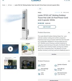 Lasko Misto 42" Outdoor Misting Tower Fan $75