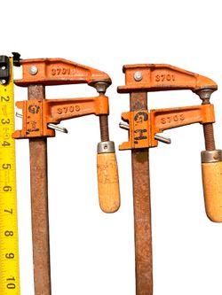 Set of 2 Vintage Wood Handle Jørgensen Steel Bar Clamps #3736
