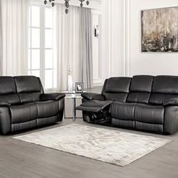 Black Leather Recliner Sofa & Recliner Loveseat Set