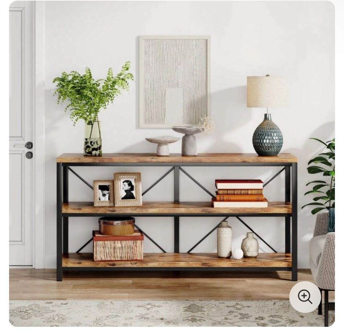 55" Console Table, Sofa Table TV Stand With 3-Tier Storage Shelves