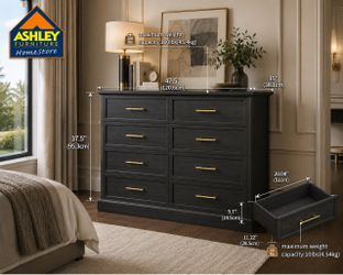 Modern Black 8 Drawer Dresser with Gold Handles $140