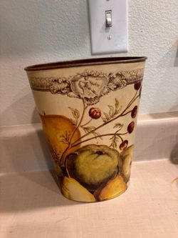 Decorative Metal Waste Basket Botanical Print