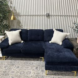 Apartment Sized Sectional Sofa Couch - Chaise - Blue - Cleaned - 2pcs - Delivery Available 