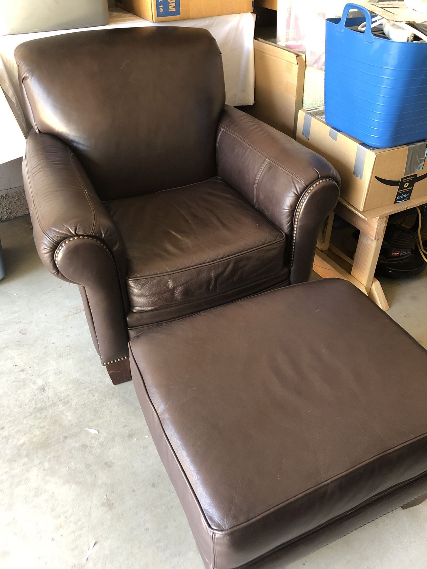Genuine leather chair n ottoman. Chocolate color