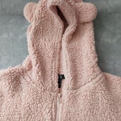 Mandees Sherpa Full-Zip Hoodie With Teddy Bear Ears  Size: S Color: Pink 