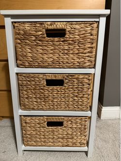 White Dresser/Nightstand with Wicker Drawers