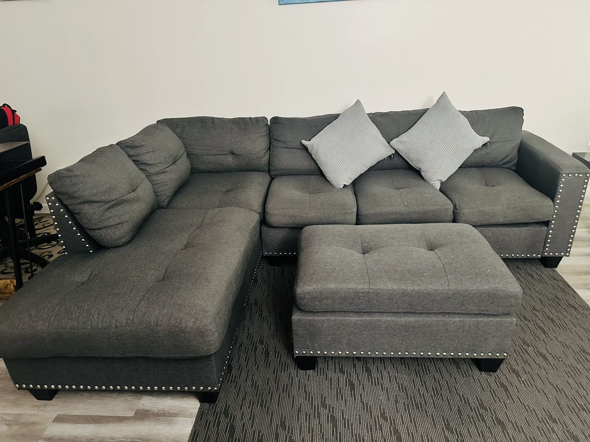 3 peice Sectional Sofa set with Ottoman - charcoal