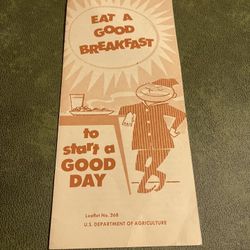 Vintage 1959 U.S. Department of Agriculture “Eat A Good Breakfast” pamphlet 