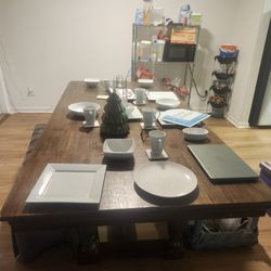 Sturdy Wood Table With Benches