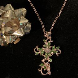 Stunning Floral & Leaves Cross Necklace 