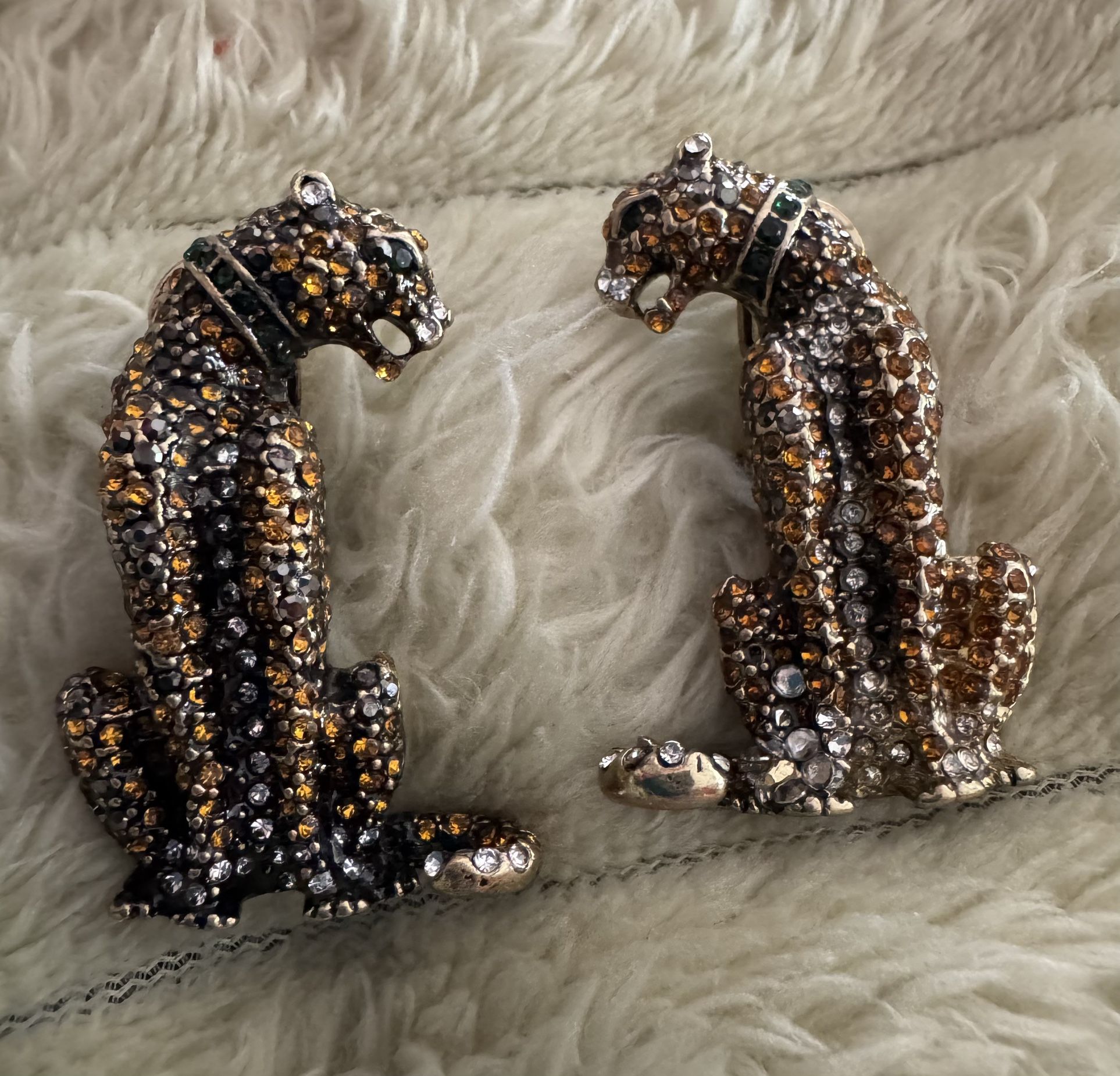 Vintage Gorgeous Rhinestone Leopard Pierced Earrings