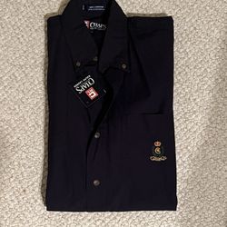🆕 Ralph Lauren Chaps Black Short Sleeve Button Down Cotton Classic Logo Shirt - Medium