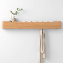 Wooden Wall Shelf with Hooks - Like New