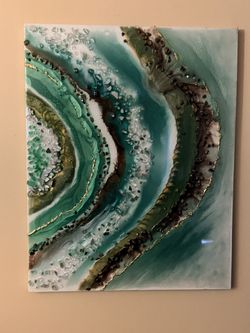 💚 Emerald Tides – Original Resin Geode Wall Art 💚