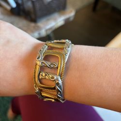 Silver & Gold Pattern Linked Cuff Bracelet 