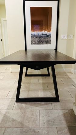 Modern Dark Wood Dining Table Metal Base