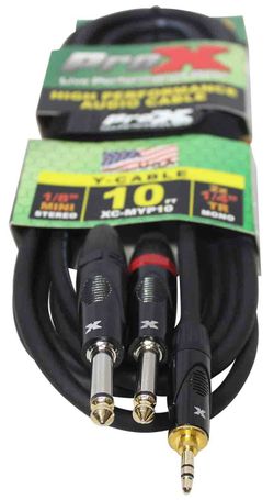 Prox XC-MYP10 Unbalanced 3.5mm Mini-TRS to Dual TS-M High Performance Audio Y Cable - 10 Feet
