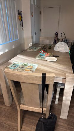 Selling as is, 4 chairs with bench..