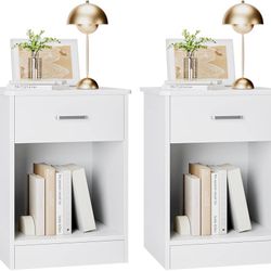 Nightstand, Set of 2, 2-Tier Side Table with Drawer and Storage Shelf, Bedside Table End Table, Modern Night Stand for Bedroom, Home Office,White