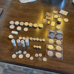 Various Silver Coins, Including Rounds, Bars, Morgan Dollars, Peace Dollars