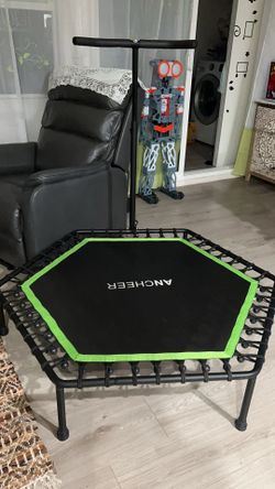 Mini Trampoline Fitness Indoor/Outdoor Adjustable Handlebar & Elastic Rope System for Kids/Adults (Maximum Load: 220 lbs)