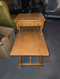 Two-Tier Wooden End Table with Drawer