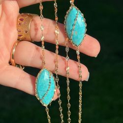 Solid 14k Gold And Turquoise Custom Made Necklace 