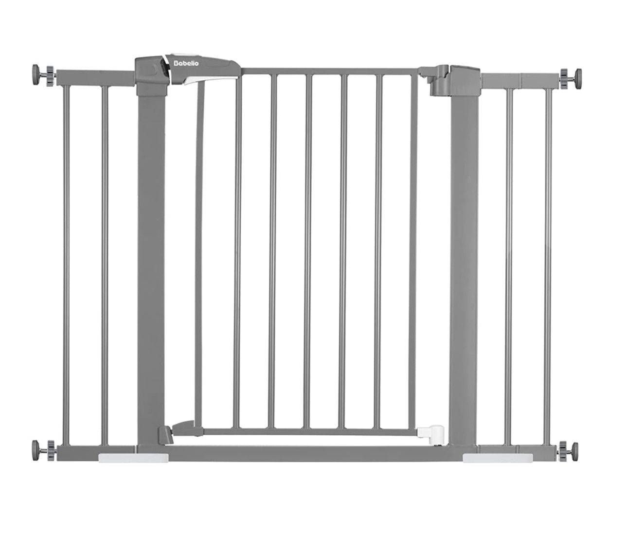 BABELIO 26-40 Inch Easy Install Pressure Mounted Metal Baby Gate/Pet Gate, No Drilling, No Tools Required, with Wall Protectors and Extenders (Gray)