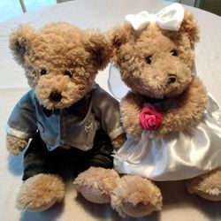 Christmas or wedding toys- bride and groom teddy bears, set of 2