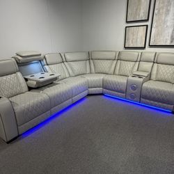 Gray Sofa Sectional 2x Power Recliners & Wireless Charging Bluetooth Speaker 🔊 