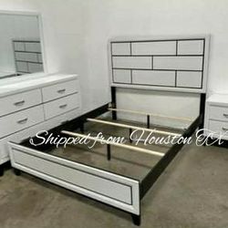 NEW IN BOX - Chalk White Panel Bedroom Set ✅ Queen Bed Dresser Mirror Nightstand 