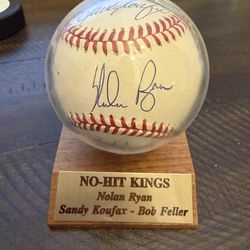 Nolan Ryan, Sandy Koufax & Bob Feller Signed Baseball - "No-Hit Kings"